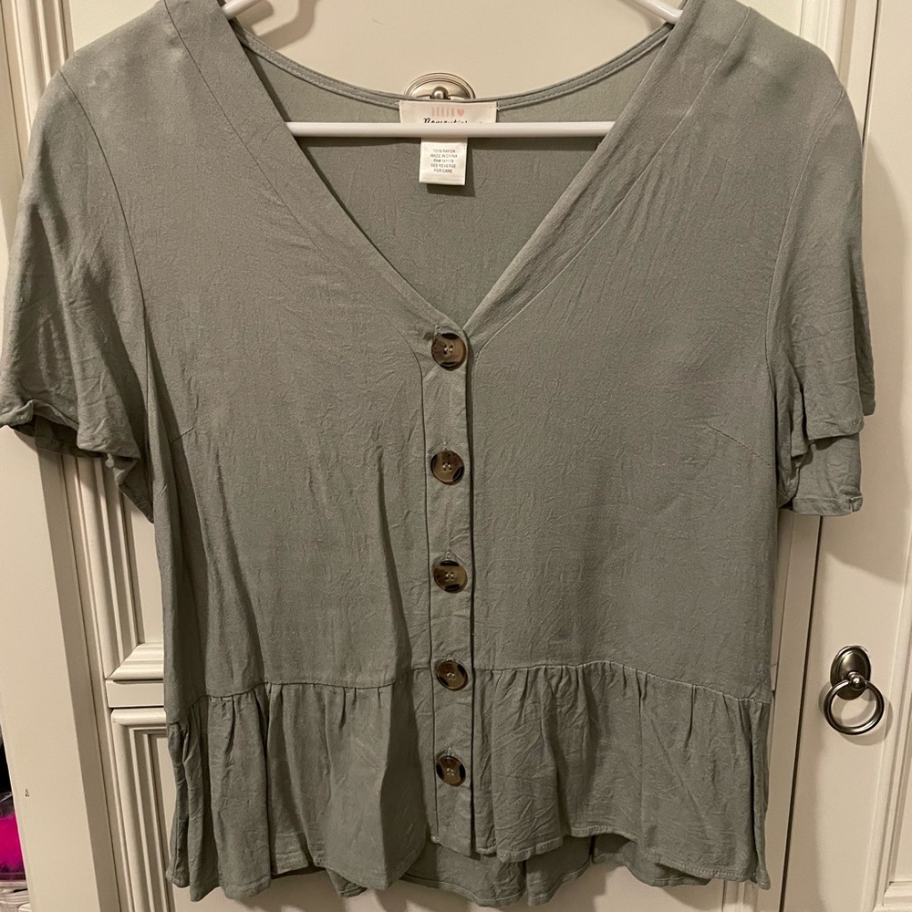 Sage green button up top